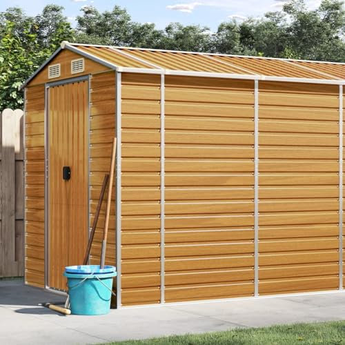 qohoio Abri de Jardin Marron Clair 191x810x198 cm Acier galvanisé Abris De Jardin,Abri De Stockage pour Jardin,Abri D'Outils De Jardin