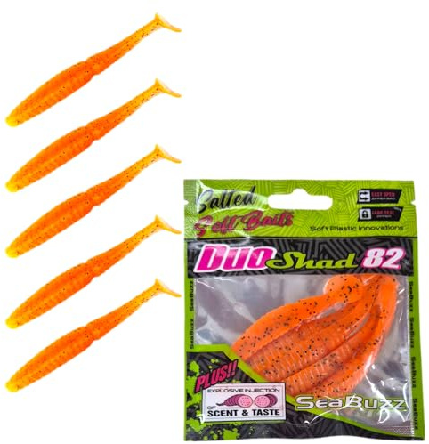 SEABUZZ Gummifische Angelköder Set 5 STK x 82mm - Gummiköder für Wels | Zander & Hecht - Forelle & Barsch Kunstköder - Raubfisch Angelnset - Süß- und Salzwasser