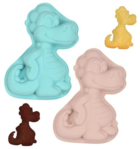 HENGBIRD 2 Stück Dino Backform Silikon, 3D Dinosaur Baking Mould für Backen Dino Kuchenform Kindergeburtstag Kinder Kuchenform Dinosaurier Groß für Kuchen Eis Schokolade Brot Dessert Pudding