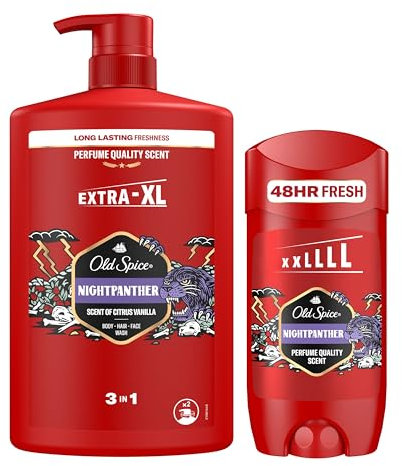 Old Spice Mens Shower Gel and Deodorant Stick Nightpanther Bundle, Value Pack, Body Wash for Men 1000ml and Aluminium Free Roll On Deodorant 85ml