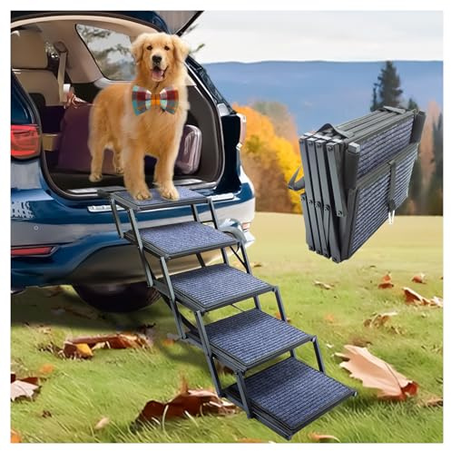 Dog Ramp for Car Truck and SUV Dog Stairs for Large Dogs Folding Pet Stairs with Non-Slip Rug Surface Supports Up to 250 lbs (5 Steps)