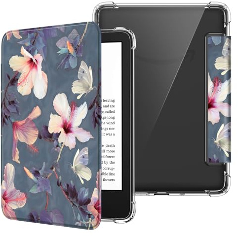 FINTIE Fodral Kompatibel med 6 tum Kindle (11:e Generationen) – 2024/2022, Klart Mjukt TPU Skyddsfodral med Automatisk Sömn/Väckning för 6 tum Kindle Basic 2024, Hibiscus