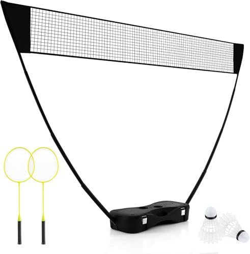 FANTASK Badminton Netzständer, tragbares Federballspiel mit Schlägern, 2 Federbällen, Netz & Aufbewahrungsbox, Schwarz