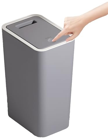 Kongming Mülleimer Bad, Badmülleimer Klein 10L Mülleimer mit Deckel Schmal Abfalleimer Küche Geruchsdicht für Küchen, Badezimmer, Büro, Wohnzimmer, Schlafzimmer, WC (Badmülleimer Grau)