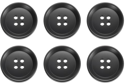 QUARKZMAN 6 Stück Bunte Knöpfe, 23mm 4 Löcher Harzknöpfe zum Annähen, Bastelknöpfe Runde Ersatzknöpfe Buttons für Nähen Mantel Hemden Kleidung DIY Handwerk Dekoration, Schwarz