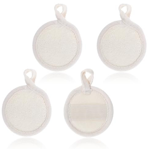 JJUNW 4 Pcs Natural Loofah Sponge Facial Scrub Pads Exfoliating Pads, Natural Loofah Face Scrubber, Face Exfoliating Loofahs Scrubber Exfoliator Pad for Women Men Bath Shower