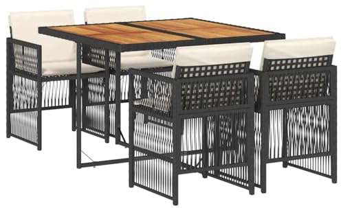 vidaXL Set de Muebles de Jardín con Cojines 5 pzas, Mesa y Sillas de Comedor, Conjunto de Muebles para Terraza Patio, Ratán Sintético Negro