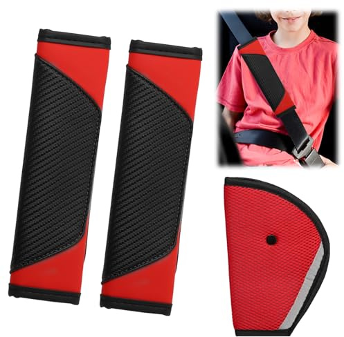 APOMOONS 2 almohadillas para cinturón de seguridad para coche para adultos y 1 unidad de acolchado para cinturón de seguridad para niños, seguro y cómodo para protección de hombros (negro, rojo)