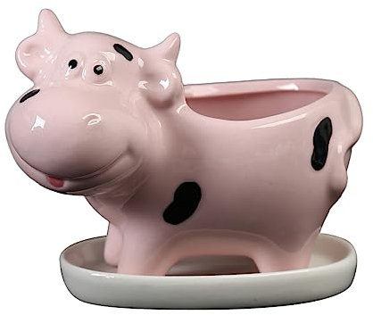 Milisten Maceta Forma de Rinoceronte Rosa de Cerámica, con Bandeja