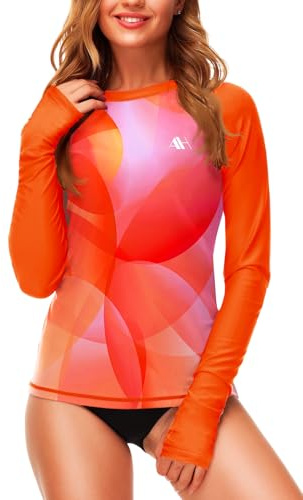 Arankhiger Damen UV Schwimmshirt UPF 50+ Rash Guard Langarm Badeshirt Mit Daumenloch S-XXL