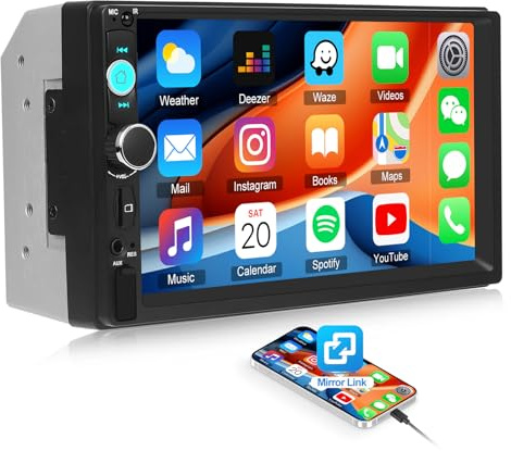 Double Din Car Stereo Car MP5 Multimedia Player 7 Inch Touchscreen with Mirror Link Bluetooth FM 7 Color Light EQ Steering Wheel Control