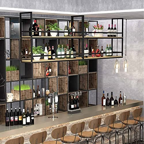 Étagères flottantes suspendues en Fer forgé, Support de Rangement Mural en Bois If, Support pour Plantes au Plafond, présentoir Suspendu, avec Balustrade, pour Bar/Cuisine/café (Taille Pieuvre)