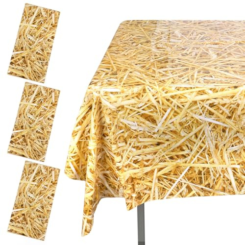 lasuroa 3stk Strohtischdecken, 274x137cm Plastik-Heutischdecken Western-Cowboy-Mottoparty-Dekorationen Hawaii-Party-Zubehör Bauernhof-Tischdecke für Party-Dekoration