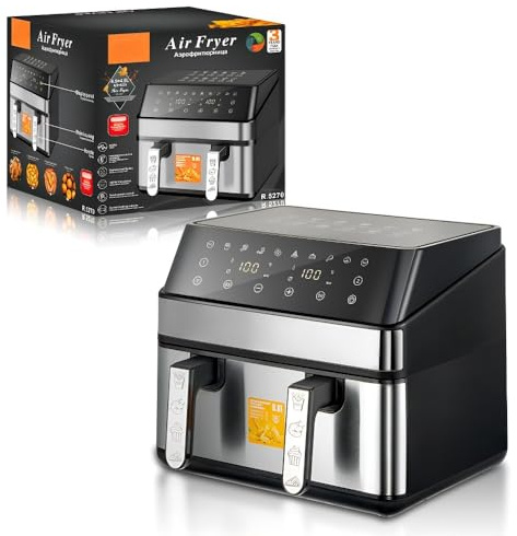 Freidora De Aire Con Dos Ollas, 9 L De Gran Capacidad, Multifuncional, Sin Aceite, Pantalla Táctil, Eléctrica For Uso Doméstico