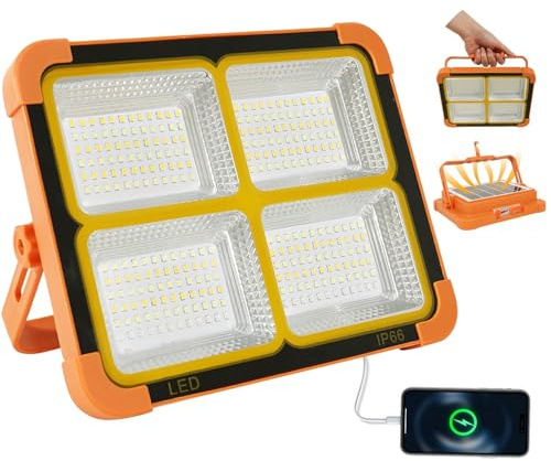 100W LED foco arquitectónico con panel solar-10000lm 12000mAh LED foco batería recargable a través de USB 4 modos de iluminación Ideal para acampar al aire libre garaje pesca trabajo