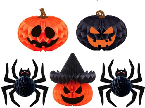 Abbdbd 5 Stücke Halloween Waben Ball Hängen 3D Papier Waben Ball Für Halloween Home Party Indoor Outdoor Decor