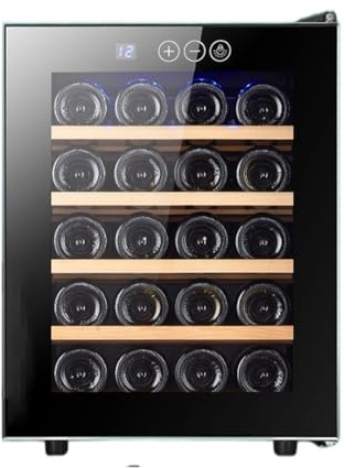 PP-Vic Cantinetta Frigo Per Vino Indipendente Da 48 Litri E 20 Bottiglie, A 4 Ripiani, Per Vino Rosso, Bianco, Champagne, Birra - Pannello Di Controllo A LED, Adatta Per Soggiorno,Wooden frame