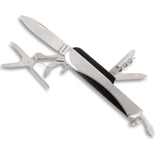 Navaja multiusos de acero inoxidable | Longitud (9 cm) con 7 funciones (sacachorchos, cuchillo y abridor, entre otras)
