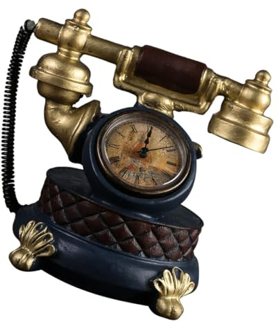BIUDECO Orologio da Tavolo Vintage Forma di Telefono retrò in Dorato Decorazione per Scrivania e Fotografico Regalo per Casa Ufficio e Camera
