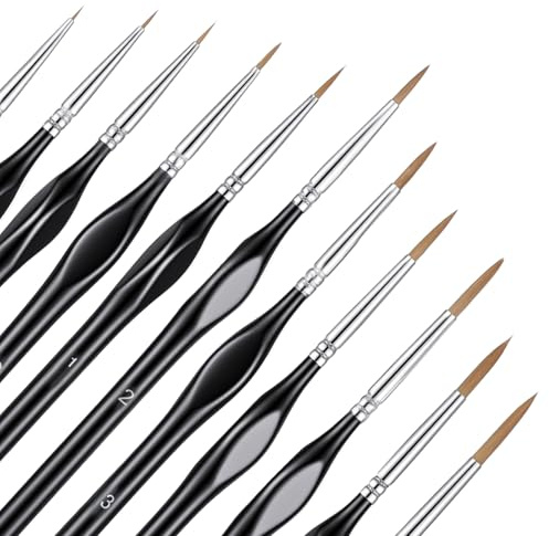 11 Pcs Paint Brush Set Miniature Paint Brushes Kit Fine Detail Painting Brush Micro Professional Tiny Paints Brushes Set with Triangular Handles for Art Painting Acrylic Watercolor Crafts Models