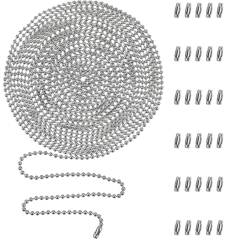 Pull Chain Extension 236Inch Adjustable Ceiling Fan Pull Chain Rustproof Stainless Steel Ball Chains with 30 Connectors 3mm Diameter Chains Extender for Fan Light Tags Curtains DIY Crafts