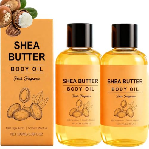 Shea Butter Body Oil, Sheabutter für Kosmetik, Moisturising Body Massage Oils, Shea-Formula Raw Shea Körperöl mit Vitamin E, Tiefenfeuchtigkeitscreme zur Beruhigung und Pflege Trockener (2PC, 100ml)