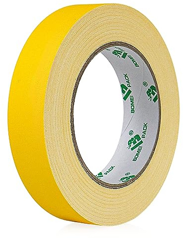 BOMEI PACK 1 Roll Yellow Matte Cloth Gaffer Tape Non Reflective Duct Tape 24mm x 27m for Entertainment Theater Studio Photography Masking DIY Craft Shaping Ducts Fixing Repairing