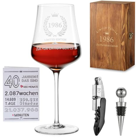 Imourari 1986 Weinglas mit Gravur für 40. Geburtstag Frauen, 4er Set