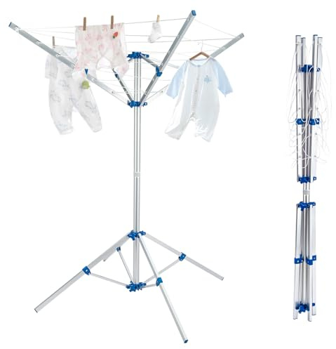 GREENSAPPIRE Wäschespinne 15 m Leineneinzug für saubere Wäsche Wäschespinne faltbar 4 Arme Leinenlänge | Outdoor Wäscheständer mit 4 stabilen Standbeinen | 142 x 142 x 160 cm aufgebaut | Tragbar & pla