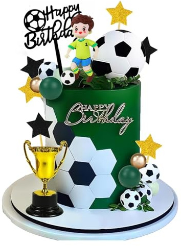 30PCS Football Theme Cake Decoration Set - Sports Cake Toppers & Figures, Happy Birthday Cake Decor for Football Fans (Green)