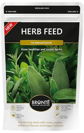 Bronte Heritage Herb Feed Plant Food for Kitchen Gardens Enhances Flavour and Aroma Suitable for Potted and Bedded Herbs - 120g