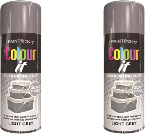 Quick Dry Spray Paint, Fast Drying Aerosol Paint for Wood, Metal & Plastic, High Coverage, Durable Coating for Furniture, DIY Crafts & Automotive Touch-Ups, 400ml (Light Grey, Pack of 2)