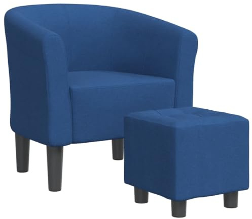 PUGYNBK Moderna poltrona club con poggiapiedi, rivestimento in tessuto blu, poltrona con seduta e braccioli imbottiti spessi, struttura stabile in compensato e legno di pino, comoda seduta