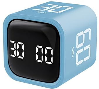 QUMOX Temporizador Cubo 5 10 30 60 Minutos, Temporizador Digital Recargable con Sensor de Gravedad, Modo Manual, Vibración y 2 Niveles de Volumen, Temporizador (Azul)