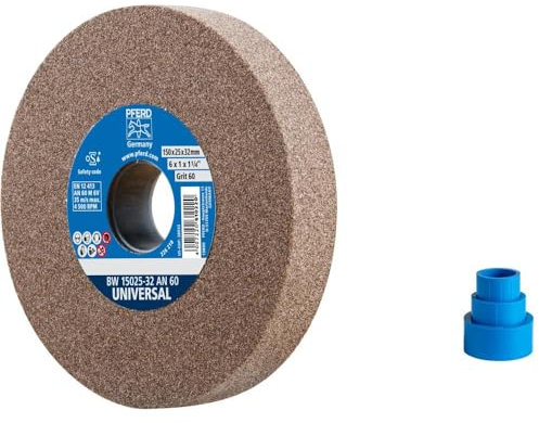 PFERD Schleifbockscheibe UNIVERSAL, 150x25x32mm, A60, 39008427 – Harte Schleifscheibe für universelle Schleifaufgaben, mit Reduzierhülsen (25/20/16mm)