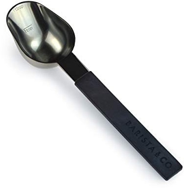 Barista & Co Coffee Measuring Scoop - Stainless Steel Coffee Scoop Spoon with Non-Slip Handle for Ground Coffee, Loose Leaf Tea, Spice etc. - Black Coffee Spoon with 6ml and 15ml Measuring Marks
