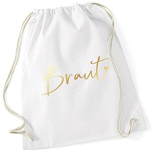 Miss Lovely JGA Turnbeutel Rucksack TEAM BRAUT & BRAUT Stofftasche mit Herz für Junggesellenabschied Bride & Bride Crew Farben - 9 Varianten