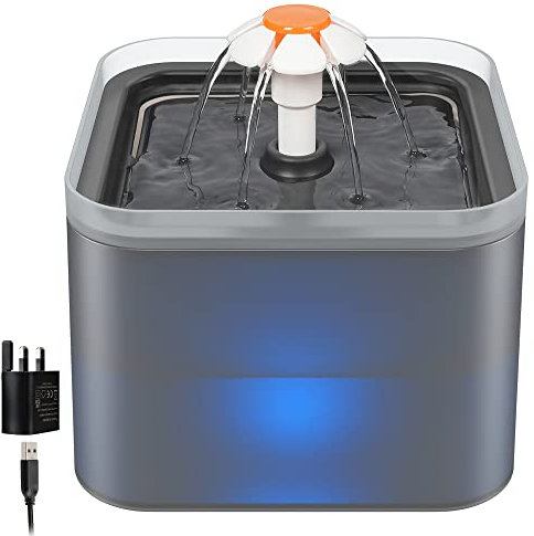 NICREW Cat Water Fountain, Cat Fountain with LED Light and Activated Carbon Filter, 2L Pet Water Dispenser, Gray