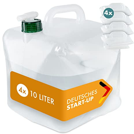 NATURBUMMLER Wasserkanister faltbar [4er Set 10 L] auslaufsicher & robust – BPA-freier Faltkanister für Camping, Outdoor & Notfall – Wasserbehälter mit Trinkaufsatz & Tragegriff