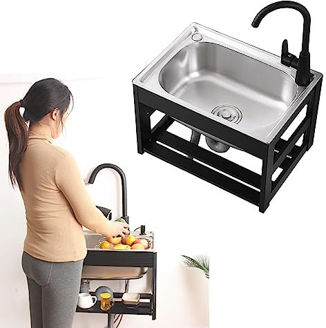 Duchunsheng Fregadero Camper Lavadero Pila Exterior, Fregadero Montado En La Pared Acero Inoxidable 1 Seno, Fregadero Portatil Camping, Lavado Y Limpieza De Alimentos, Frutas Y Verduras A Mano