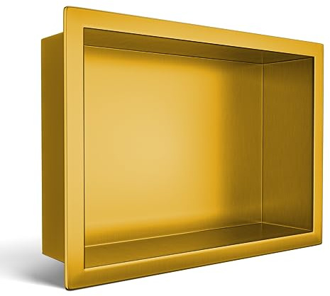 Balneo Wall-Box One Duschnische 30 x 20 x 10 cm, Edelstahl AISI 304, Gold | Edelstahl AISI 304, Rahmen 18,7 mm, 1 % Gefälle, 100 % wasserdicht, 10 J. + 2 J. Beschichtung