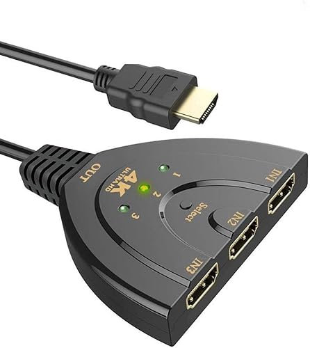 YOUNLEN Switch HDMI, splitter HDMI 4K 3 in 1 uscita, selettore switch HDMI a 3 porte con cavo Pigtail HDMI, supporta lettore 3D 4K 1080P, compatibile con Fire Stick, HDTV, PS4, PC.