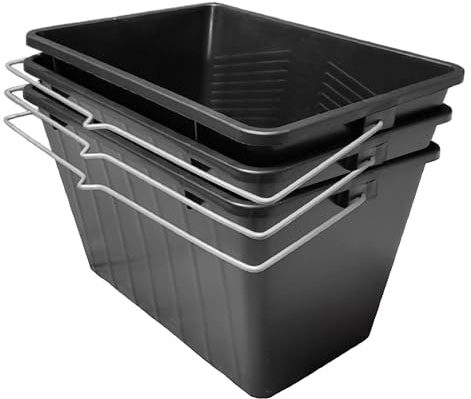 15 Litre Paint Scuttle Large Decorators Roller Bucket with Metal Handle for Decorating Paints & Paste 15L, Black (Pack of 3)