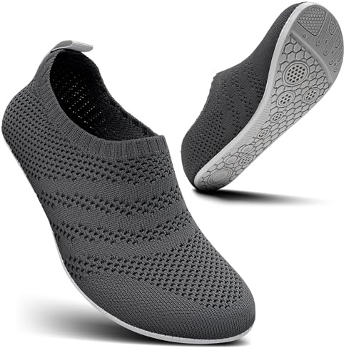 KOWAYI Herrtofflor slip-on husskor för kvinnor barfotaskor lätta halkfria resetofflor med gummisula unisex, 44 Mörkgrå, 42.5 EU