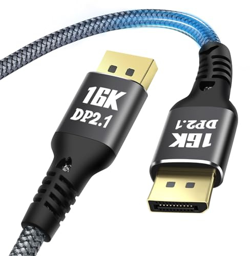AXFEE DisplayPort-kabel, DisplayPort till HDMI16K@60Hz, 2M flätad nylon, DP-kabel 2.1 kompatibel med HDR10, FreeSync, G-Sync för PC-skärm Gaming Grafikkort