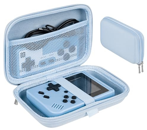 Linkidea Handheld Game Console Carrying Case, Protective Travel Retro Mini Game Player Box for Charging Cable, Earpods, Batteries and Accessories (Blue)