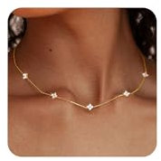 FUNEIA Gold Silber Kette Damen 14 Karat Vergoldete Halskette Cubic Zirkonia Choker Herz Schmetterling Blume Kette Hypoallergene Wasserfest Statement Kette Prsonalisiert Modeschmuck Geschenke