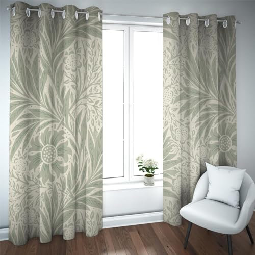 PARREN Boho Blumenvorhänge für Wohnzimmer Schlafzimmer Weiche wärmeisolierte botanische Blätter Bedruckte Ösen Verdunkelungsvorhänge extra breit 200x210cm 2PCS