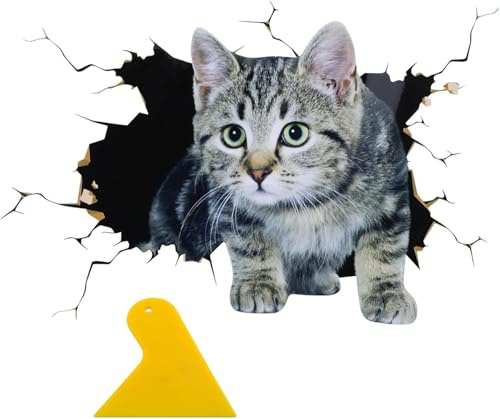 1 Pezzi Adesivo Gatto 3D con 1 raschietto,Gatto adesivi Rimovibile Auto Adesivo Decorazione,Divertente decorazione a forma gattino,Adesivo Impermeabile,per decorazione