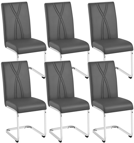 Yaheetech Set med 6 matrumsstolar, konstläder, stol med hög ryggstöd, köksstol, metallram, svängstol för matsal/kök/restaurang, mörkgrå